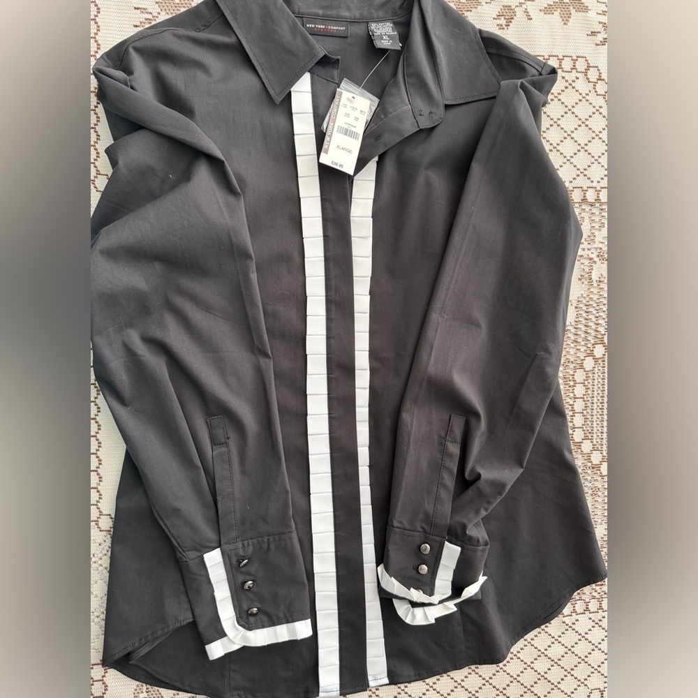 New York & Company Black Shirt Jacket with White Trim